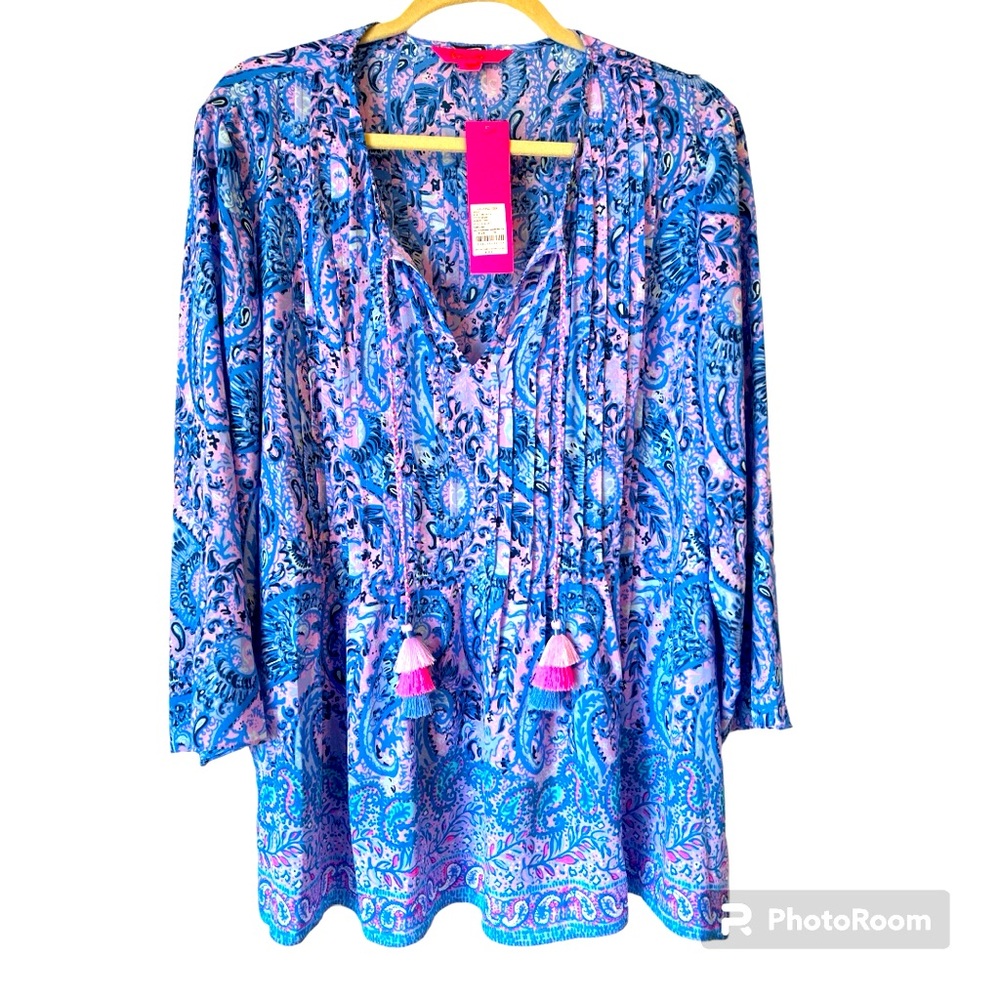 NWT Lilly Pulitzer Marilina Tunic XL Purple Iris Hello Sunshine